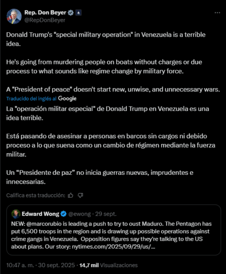 Esto dijo representante estadounidense sobre despliegue militar en Caribe 