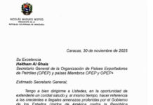 Esta es la carta que Maduro envió a la OPEP, denunciando la campaña de hostigamiento y amenazas por parte de EEUU